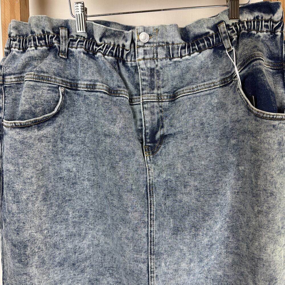 NWT Yesta Bleach Blue Zip Pockets Denim Skirt Elastic Waist #0905 Size 20 - Picture 2 of 6
